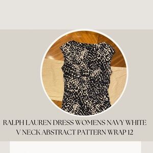 Ralph Lauren Dress Womens 4 Navy White V Neck Abstract Pattern Wrap Knee 12